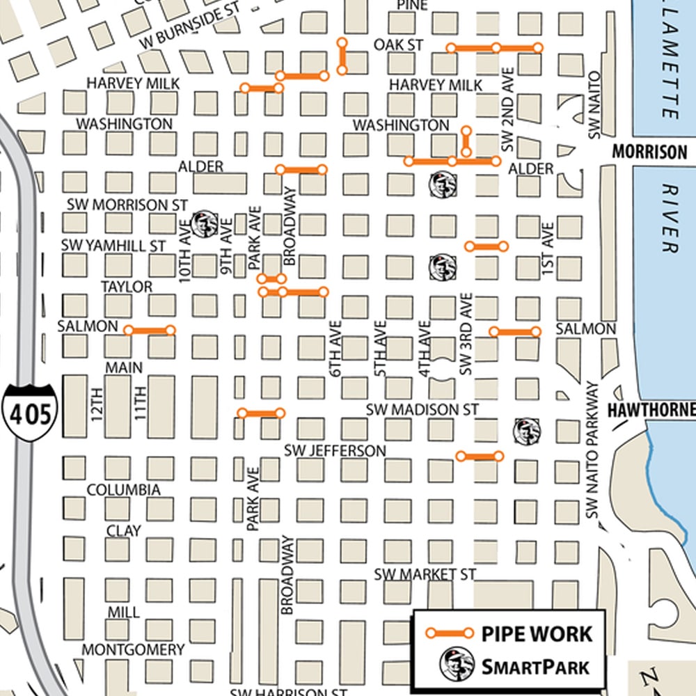 map of downtown portland sewer work